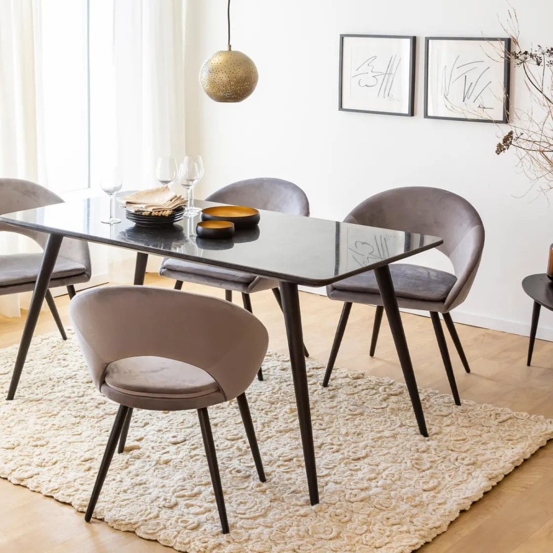 Made in Meubles Chaise<Chaise style fauteuil en velours gris souris Elouan (lot de 2)