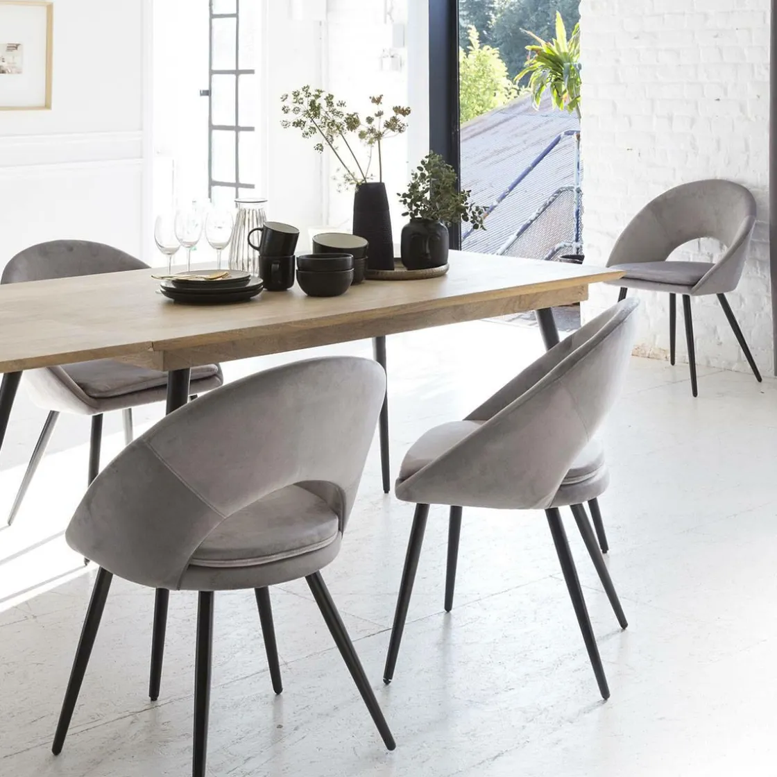 Made in Meubles Chaise<Chaise style fauteuil en velours gris souris Elouan (lot de 2)