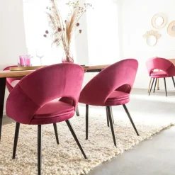 Made in Meubles Chaise<Chaise style fauteuil en velours rose framboise Elouan (lot de 2)