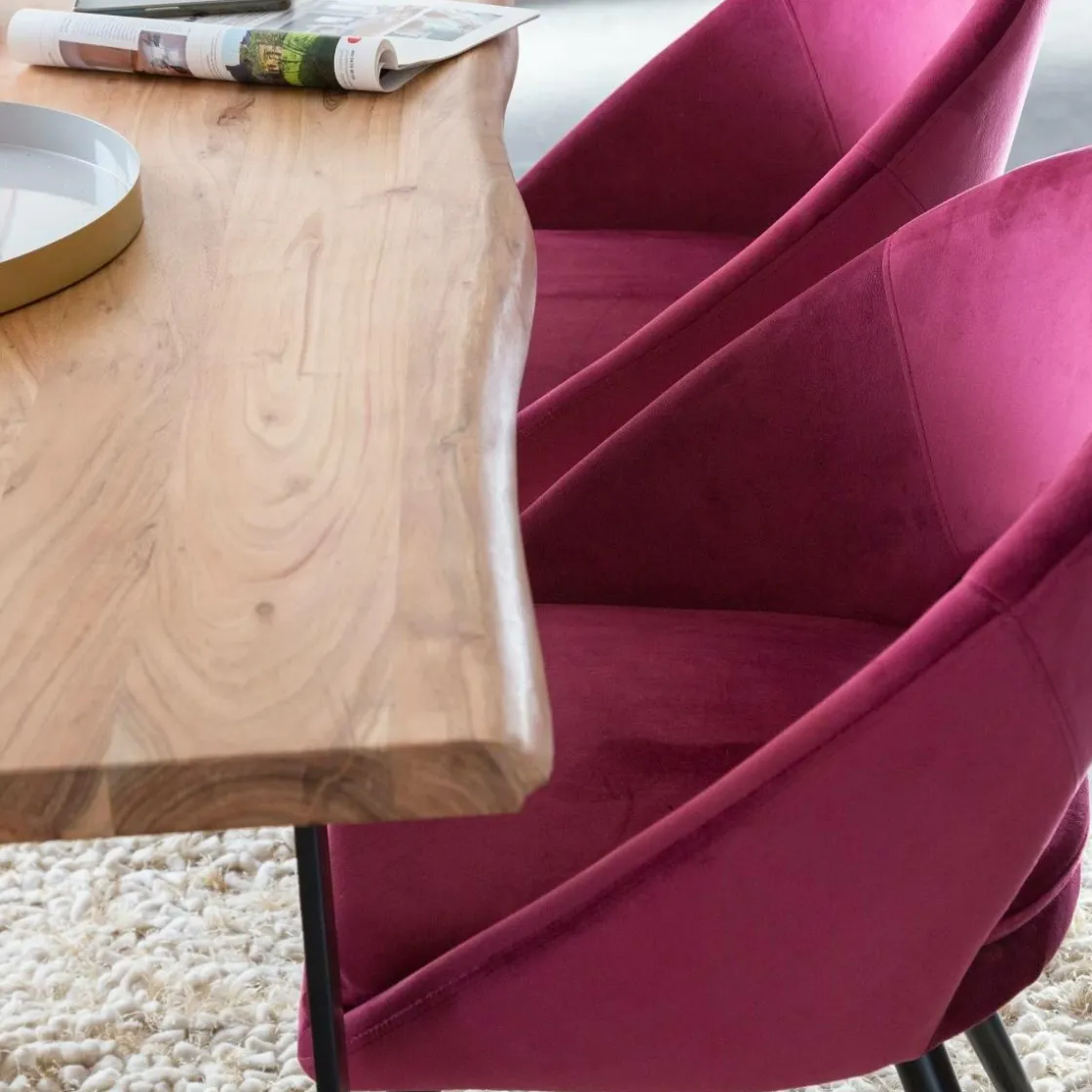 Made in Meubles Chaise<Chaise style fauteuil en velours rose framboise Elouan (lot de 2)