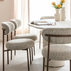 Made in Meubles Chaise<Chaise tissu écru chiné taupe pieds métal effet bois Janis (lot de 2)