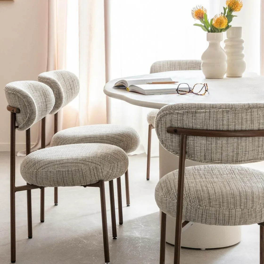 Made in Meubles Chaise<Chaise tissu écru chiné taupe pieds métal effet bois Janis (lot de 2)