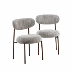 Made in Meubles Chaise<Chaise tissu écru chiné taupe pieds métal effet bois Janis (lot de 2)