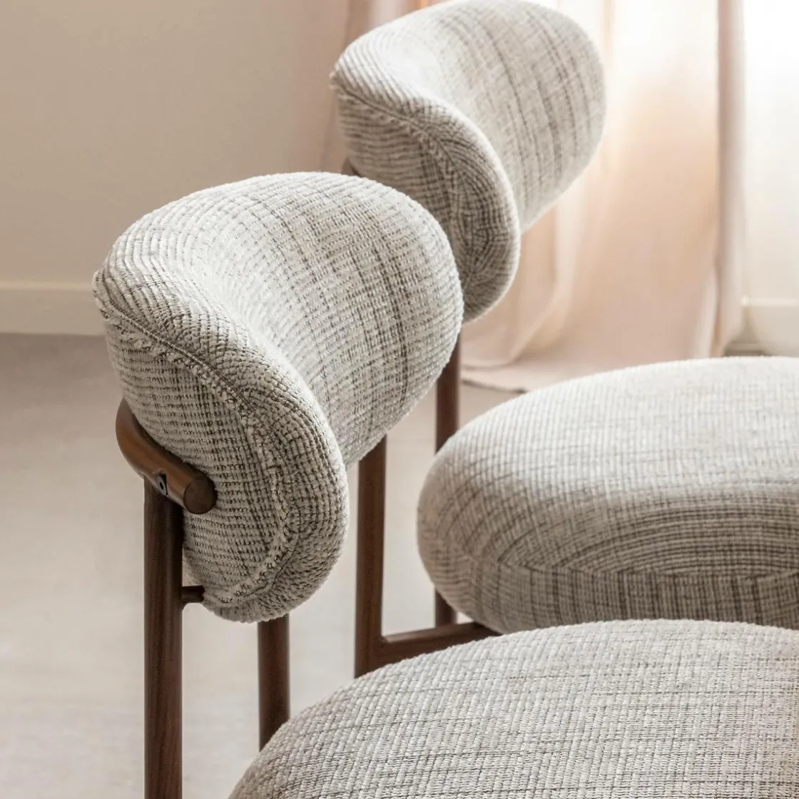 Made in Meubles Chaise<Chaise tissu écru chiné taupe pieds métal effet bois Janis (lot de 2)