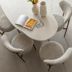 Made in Meubles Chaise<Chaise tissu écru chiné taupe pieds métal effet bois Janis (lot de 2)