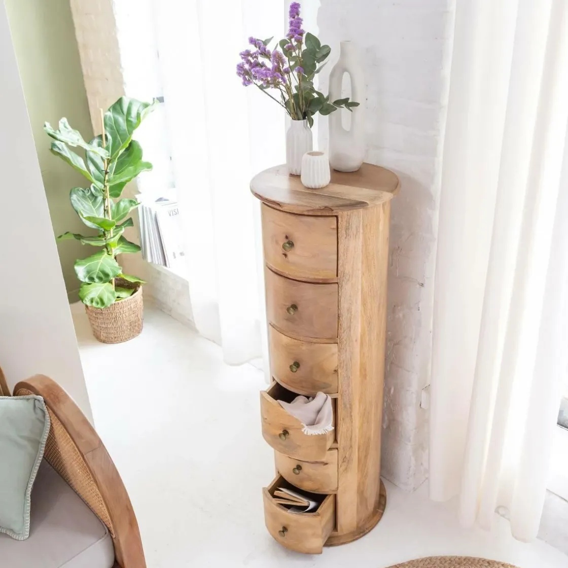 Made in Meubles Chiffonnier<Chiffonnier rond en bois de manguier Maëva