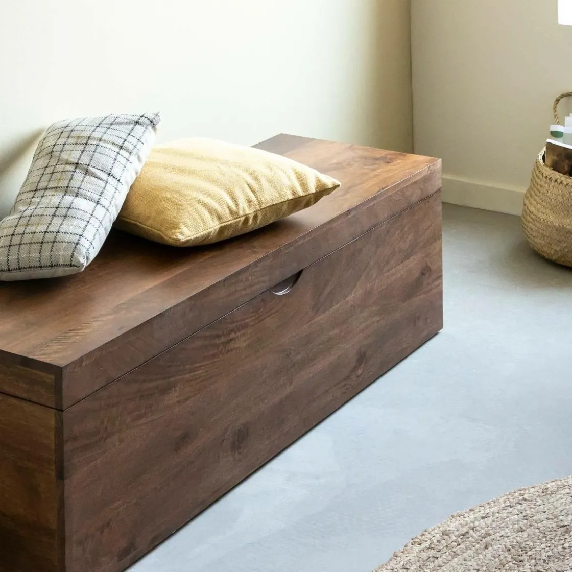 Made in Meubles Banc|Meuble De Rangement<Coffre banc en bois de manguier foncé Babeth