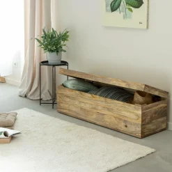 Made in Meubles Banc|Meuble De Rangement<Coffre banc en bois de manguier clair Babeth