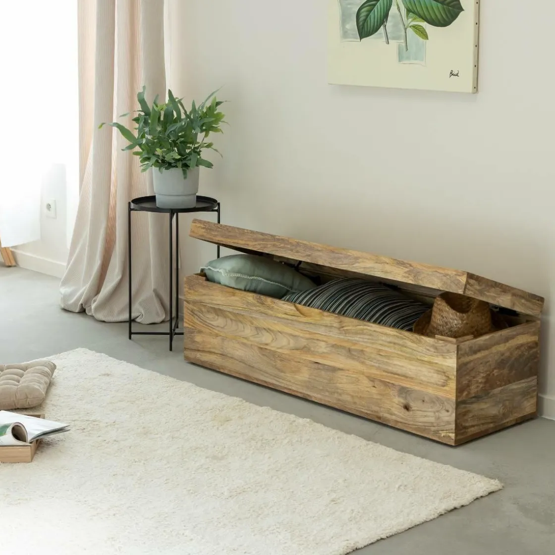 Made in Meubles Banc|Meuble De Rangement<Coffre banc en bois de manguier clair Babeth