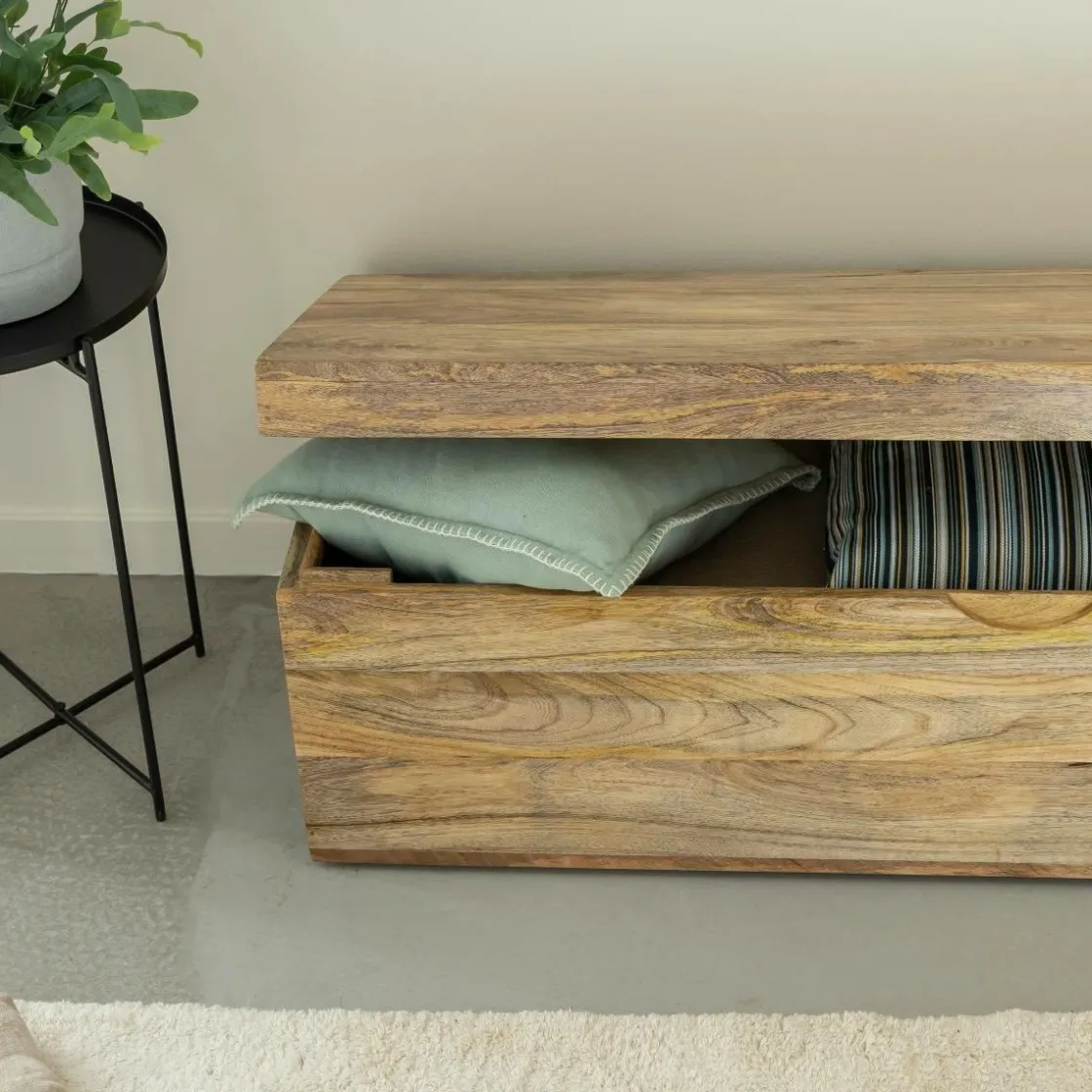 Made in Meubles Banc|Meuble De Rangement<Coffre banc en bois de manguier clair Babeth