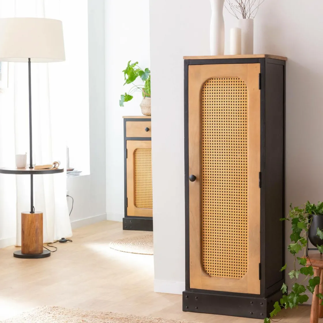 Made in Meubles Colonne|Armoire<Colonne en bois de manguier et cannage Ezra