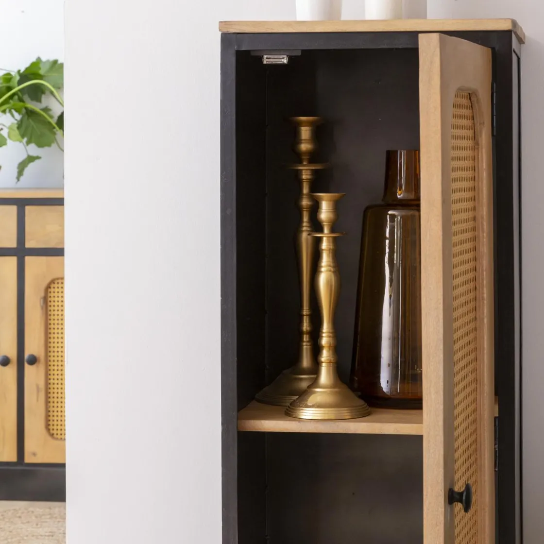 Made in Meubles Colonne|Armoire<Colonne en bois de manguier et cannage Ezra