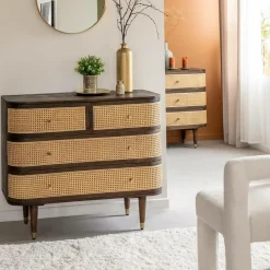 Made in Meubles Commode<Commode 4 tiroirs en bois de manguier et cannage Soren