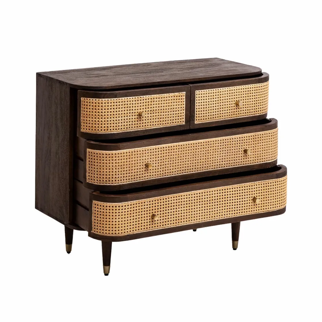 Made in Meubles Commode<Commode 4 tiroirs en bois de manguier et cannage Soren