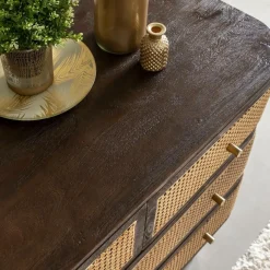 Made in Meubles Commode<Commode 4 tiroirs en bois de manguier et cannage Soren