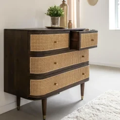 Made in Meubles Commode<Commode 4 tiroirs en bois de manguier et cannage Soren