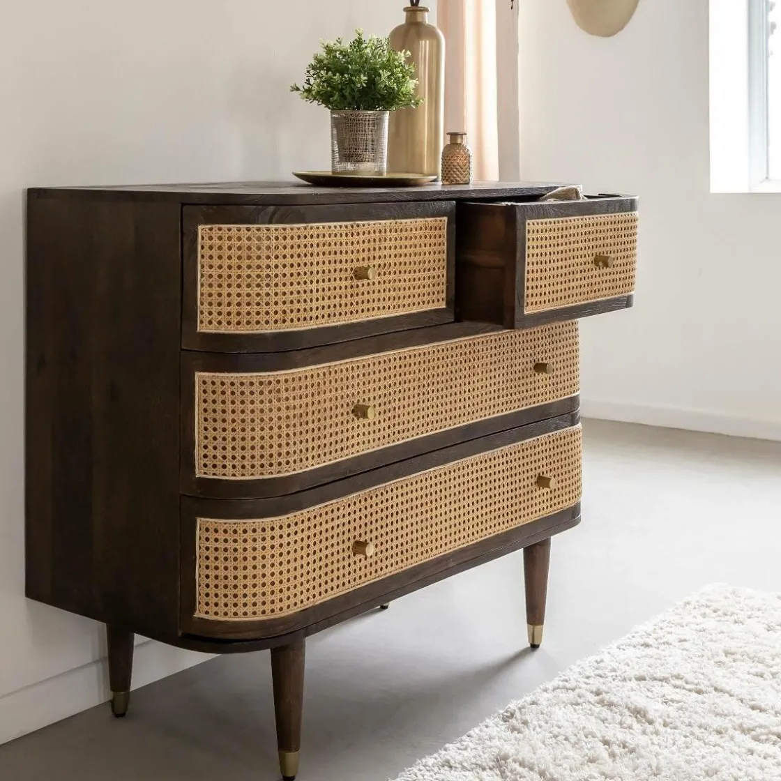 Made in Meubles Commode<Commode 4 tiroirs en bois de manguier et cannage Soren