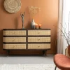 Made in Meubles Commode<Commode 6 tiroirs en bois de manguier et cannage Soren