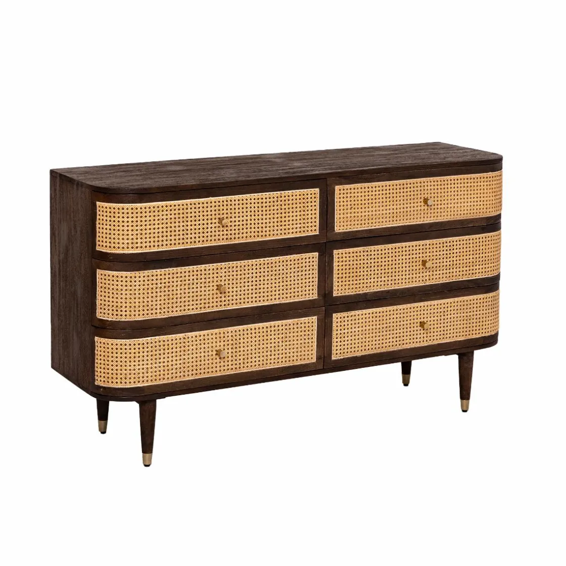 Made in Meubles Commode<Commode 6 tiroirs en bois de manguier et cannage Soren