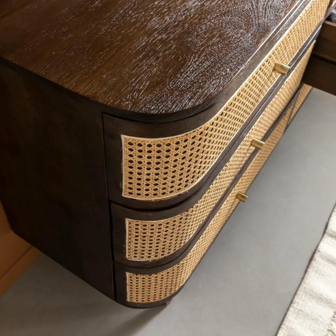 Made in Meubles Commode<Commode 6 tiroirs en bois de manguier et cannage Soren