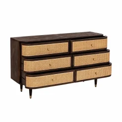 Made in Meubles Commode<Commode 6 tiroirs en bois de manguier et cannage Soren
