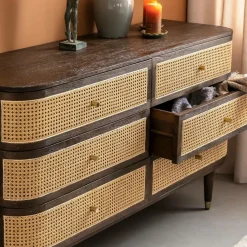 Made in Meubles Commode<Commode 6 tiroirs en bois de manguier et cannage Soren