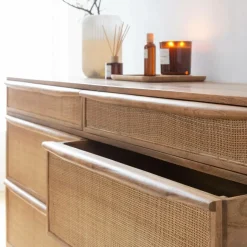 Made in Meubles Commode<Commode en bois de manguier et cannage Rim