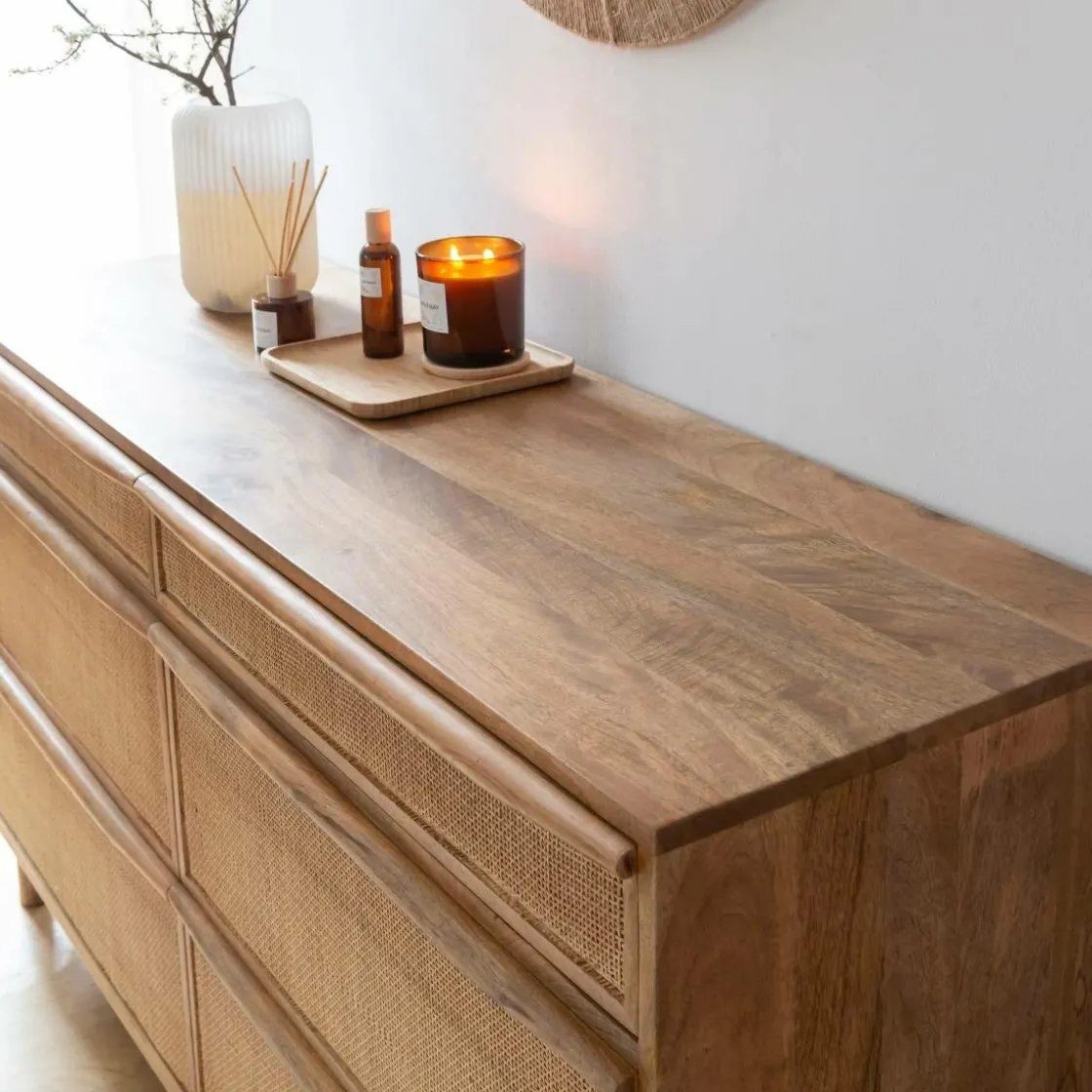 Made in Meubles Commode<Commode en bois de manguier et cannage Rim