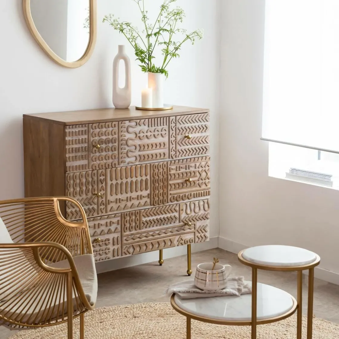 Made in Meubles Commode<Commode en bois de manguier sculpté Léopold