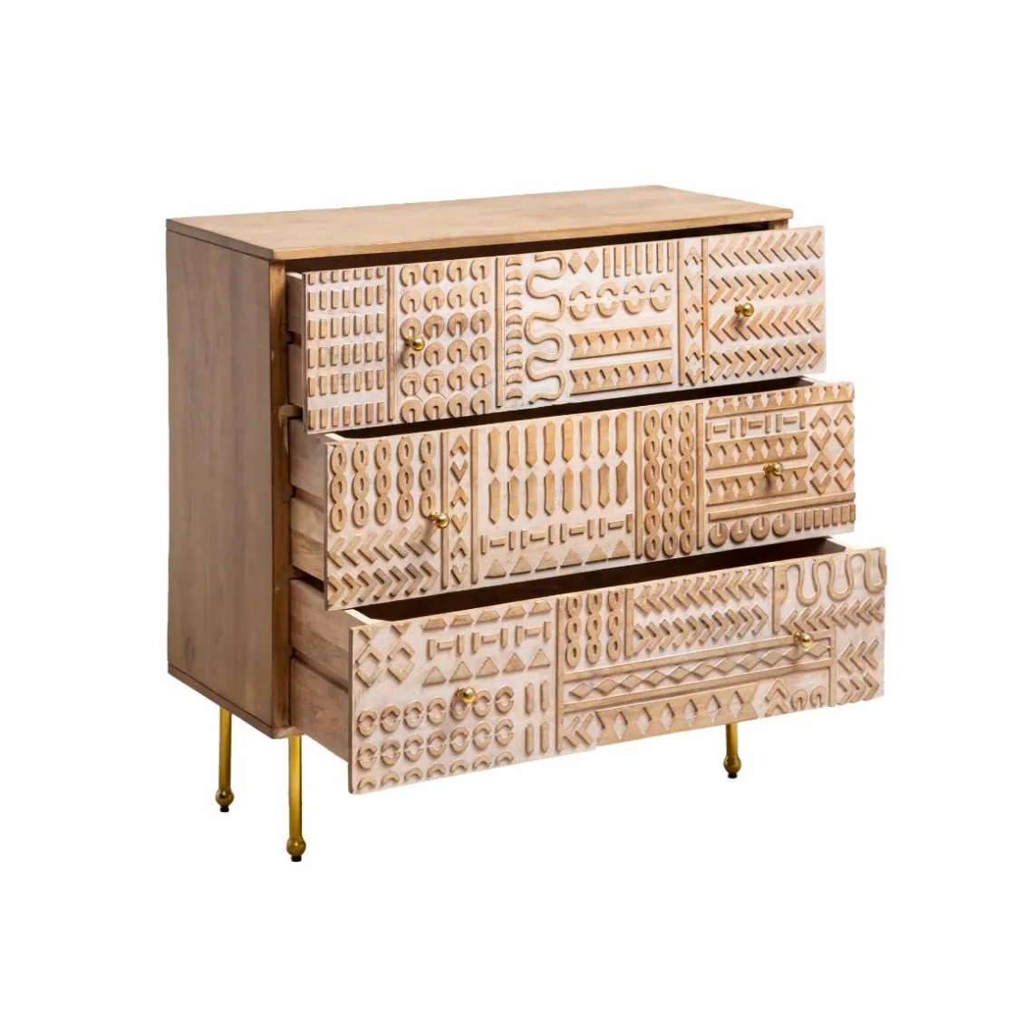 Made in Meubles Commode<Commode en bois de manguier sculpté Léopold