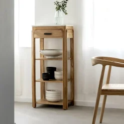 Made in Meubles Table Console<Console avec tiroir en bois d'acacia et marbre Emyr