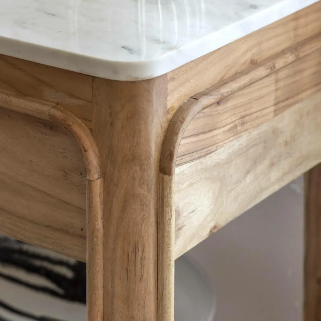 Made in Meubles Table Console<Console avec tiroir en bois d'acacia et marbre Emyr