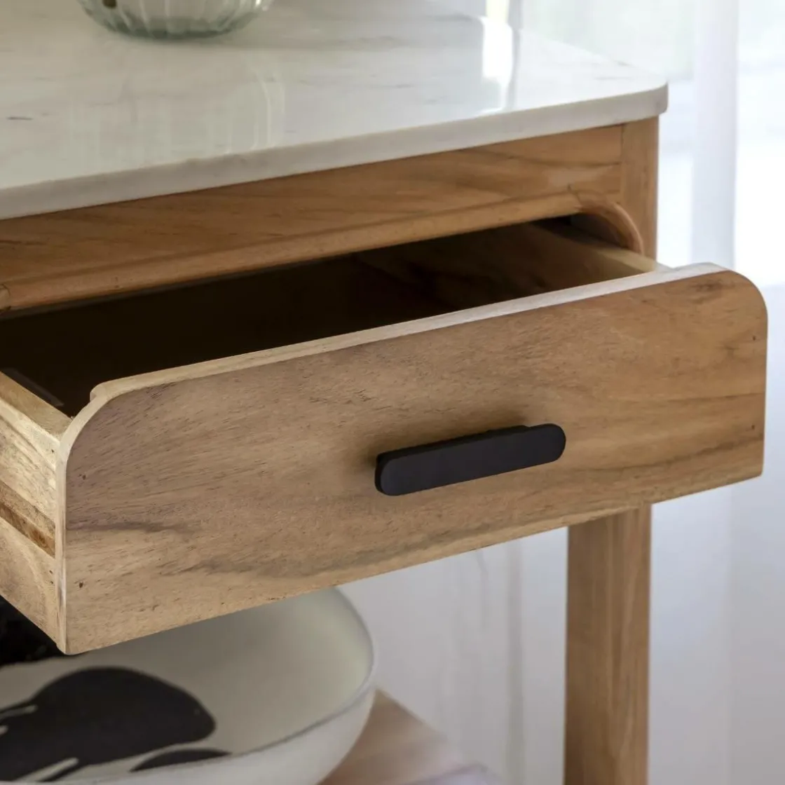 Made in Meubles Table Console<Console avec tiroir en bois d'acacia et marbre Emyr