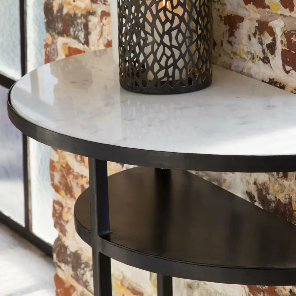 Made in Meubles Table Console<Console demi-lune en marbre blanc et métal Marceau