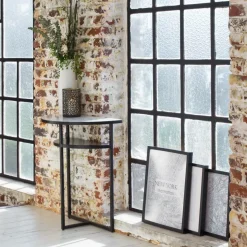 Made in Meubles Table Console<Console demi-lune en marbre blanc et métal Marceau