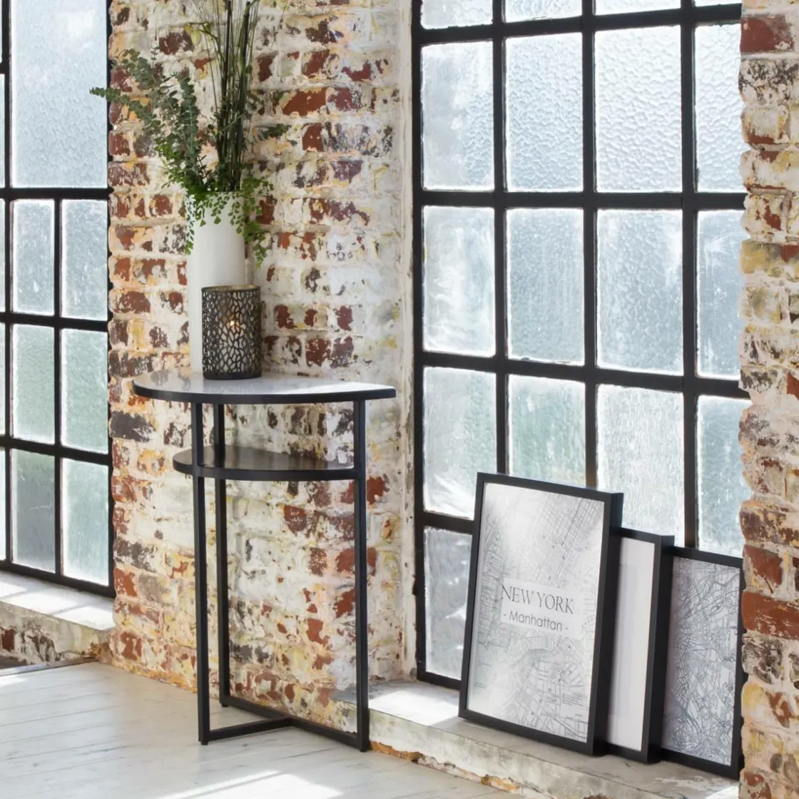 Made in Meubles Table Console<Console demi-lune en marbre blanc et métal Marceau