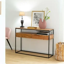 Made in Meubles Table Console<Console en bois d'acacia et métal Etienne