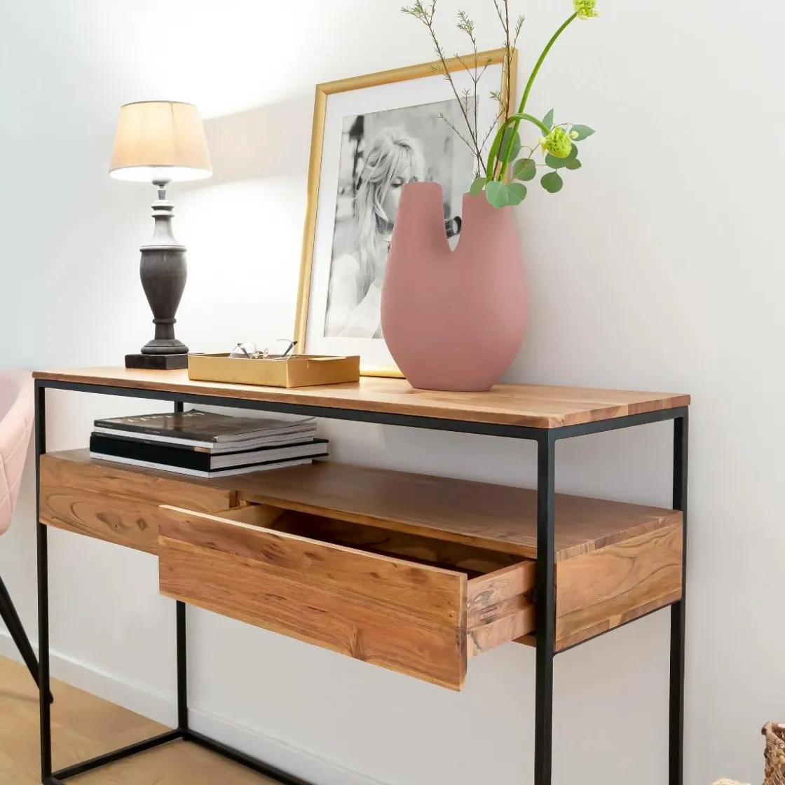 Made in Meubles Table Console<Console en bois d'acacia et métal Etienne