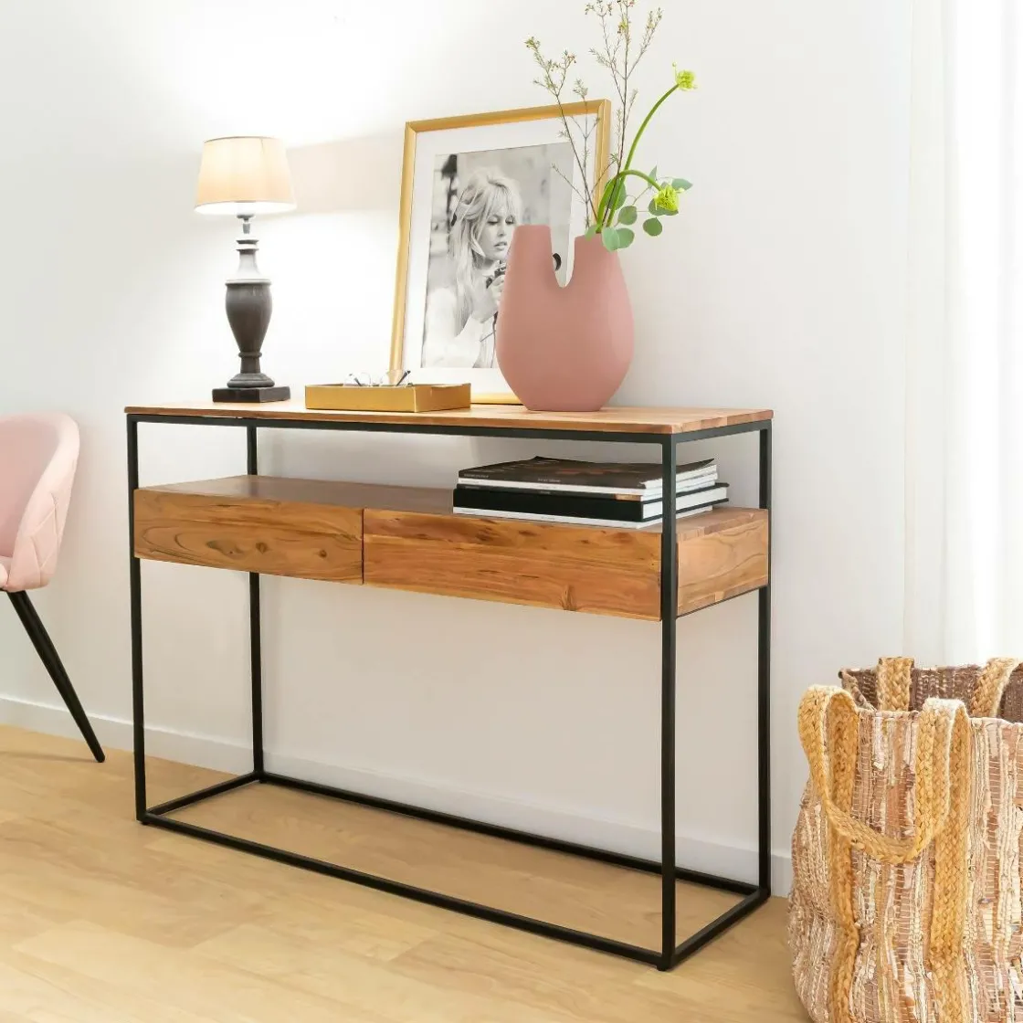 Made in Meubles Table Console<Console en bois d'acacia et métal Etienne