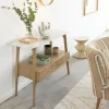 Made in Meubles Table Console<Console en bois de manguier et marbre Hari