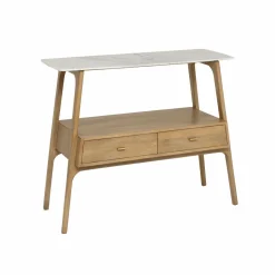 Made in Meubles Table Console<Console en bois de manguier et marbre Hari
