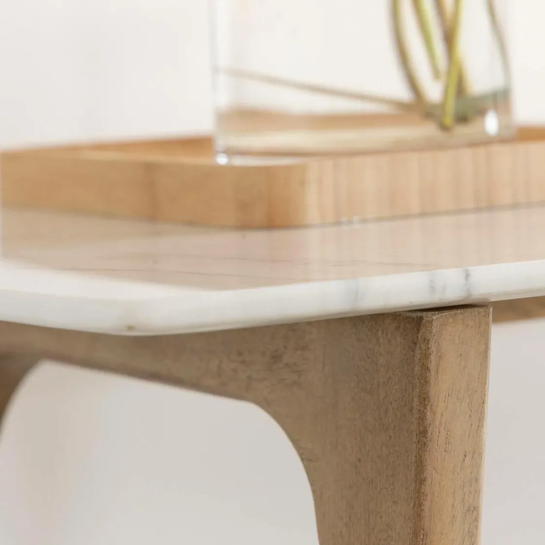 Made in Meubles Table Console<Console en bois de manguier et marbre Hari