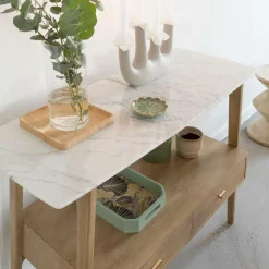 Made in Meubles Table Console<Console en bois de manguier et marbre Hari