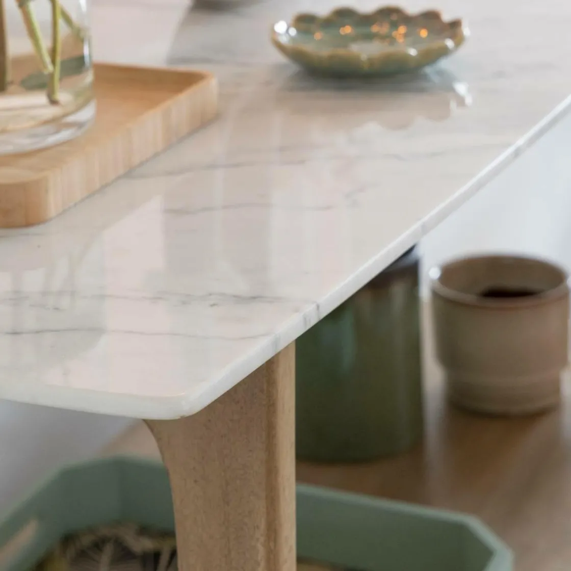 Made in Meubles Table Console<Console en bois de manguier et marbre Hari