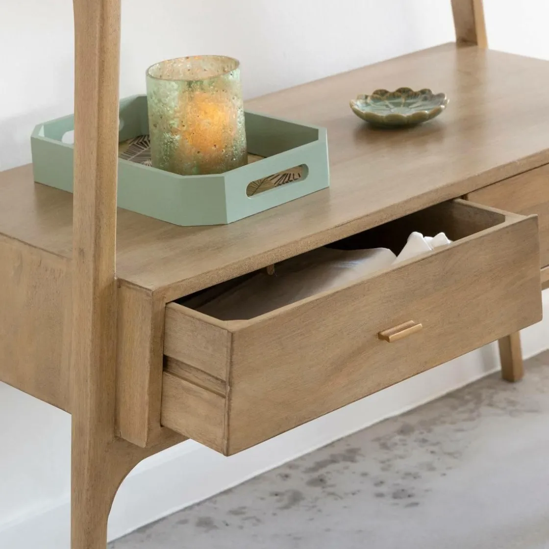 Made in Meubles Table Console<Console en bois de manguier et marbre Hari