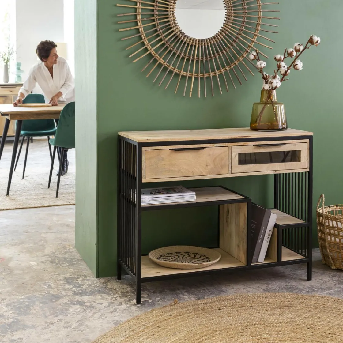 Made in Meubles Table Console<Console en bois de manguier et métal Héloïse
