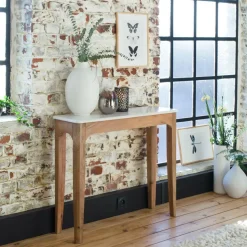 Made in Meubles Table Console<Console en bois de manguier et marbre Arthuro