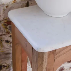 Made in Meubles Table Console<Console en bois de manguier et marbre Arthuro