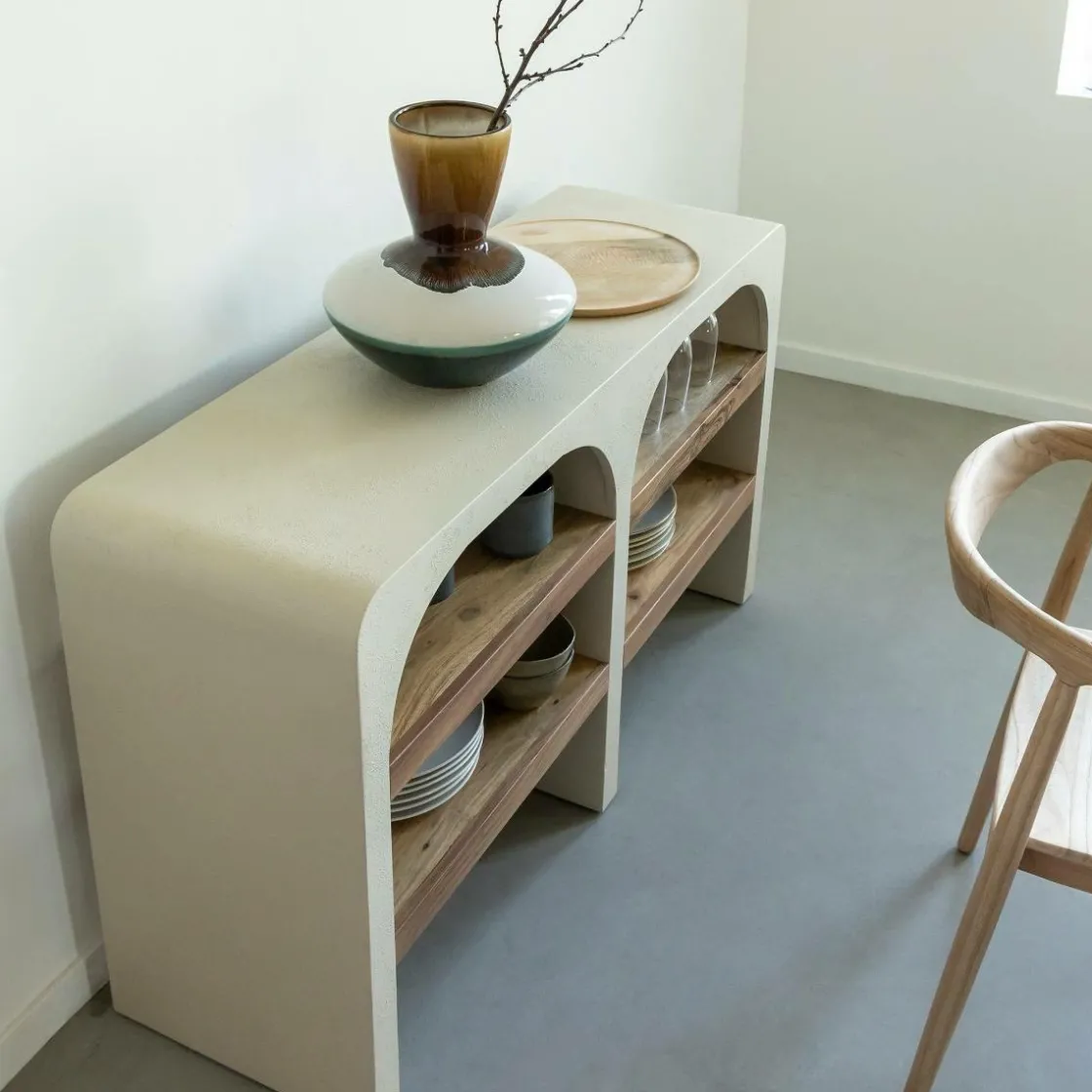 Made in Meubles Table Console<Console en bois effet béton et bois d'acacia Dalva