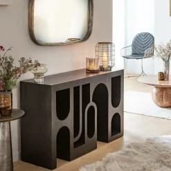Made in Meubles Table Console<Console en chêne massif noir Octave